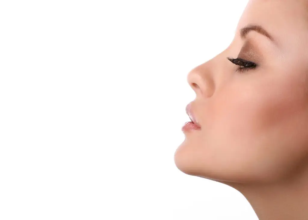 Close-up profile of woman with makeup