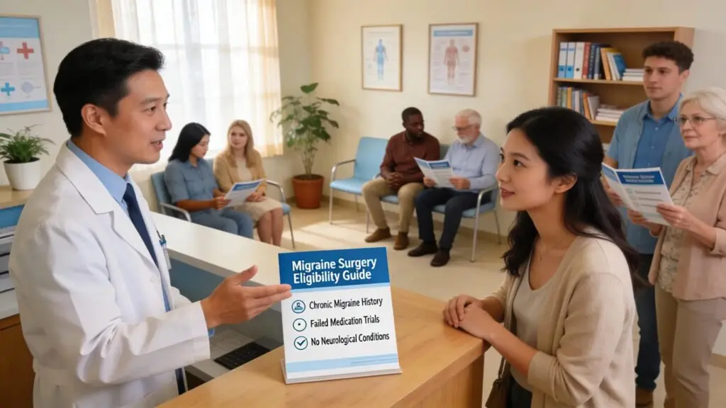 Patient consultation with a physician discussing migraine surgery eligibility criteria